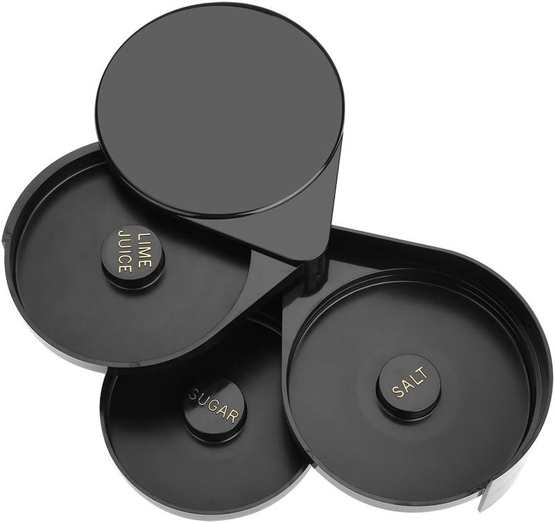 woobles 3 Tier Bar Glass Rimmer for Cocktail, Plastic Black Bar Glass Rimmer, Margarita Salt Rimmer, 3 Compartments Bar Rimmer for Salt/Suagar/Lime - Image 1